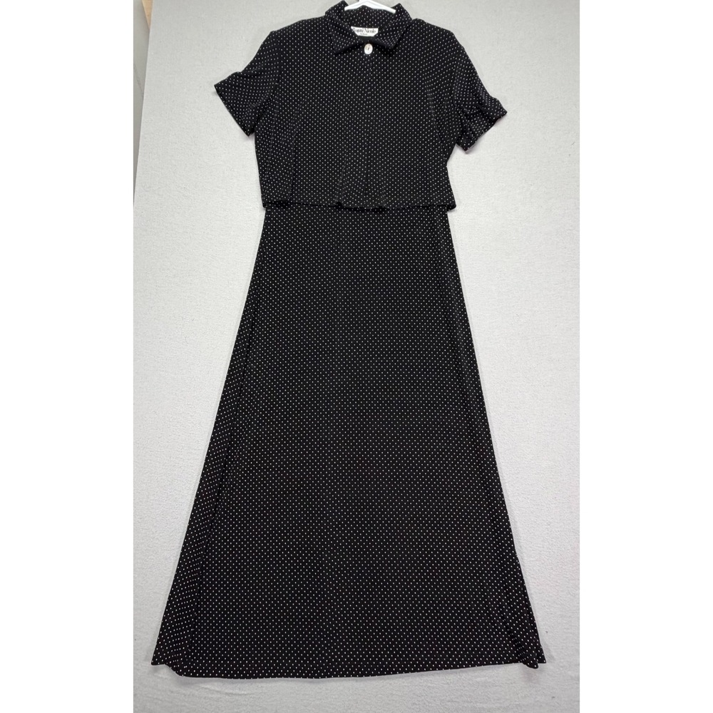Ronni Nicole Women Maxi Dress Set Regular Black Polka Dot Vintage 2pc 14